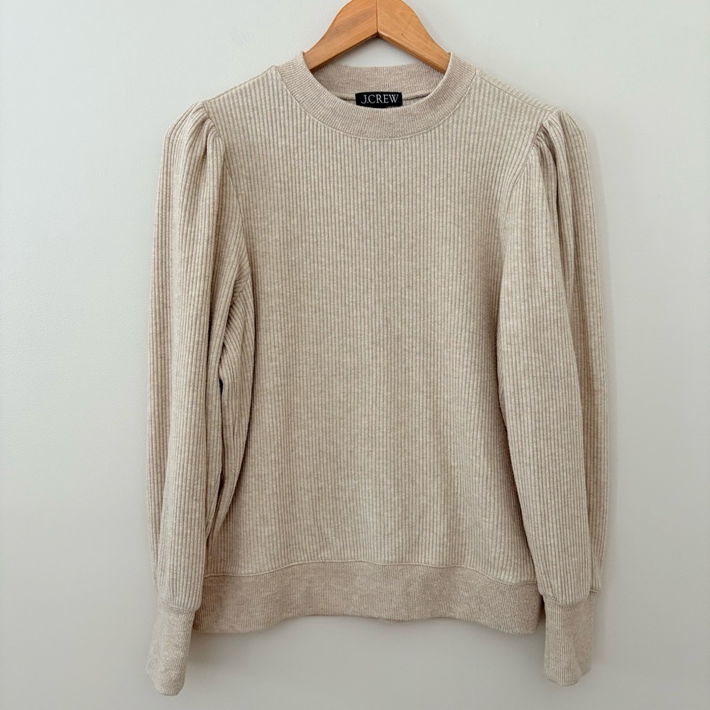 J.Crew brushed rib puff-sleeve crewneck sweater top‎ long sleeve tan size M
